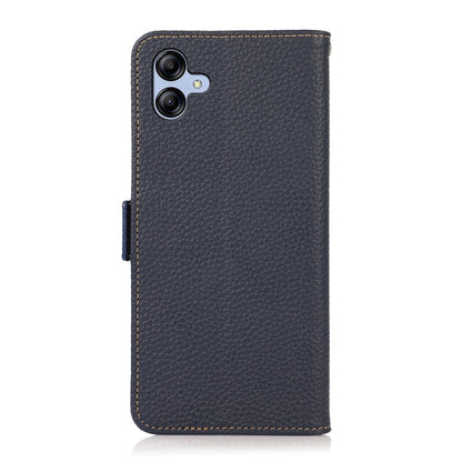 For Samsung Galaxy A05 KHAZNEH Side-Magnetic Litchi Genuine Leather RFID Phone Case(Blue) - Galaxy Phone Cases by buy2fix | Online Shopping UK | buy2fix