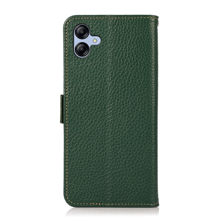 For Samsung Galaxy A05 KHAZNEH Side-Magnetic Litchi Genuine Leather RFID Phone Case(Green) - Galaxy Phone Cases by buy2fix | Online Shopping UK | buy2fix