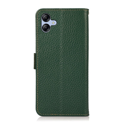 For Samsung Galaxy A05 KHAZNEH Side-Magnetic Litchi Genuine Leather RFID Phone Case(Green) - Galaxy Phone Cases by buy2fix | Online Shopping UK | buy2fix