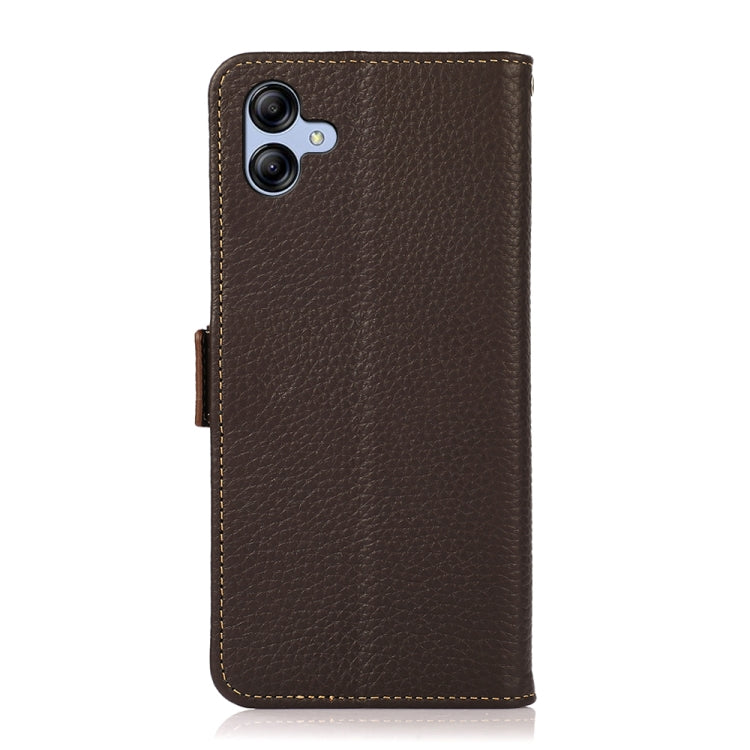 For Samsung Galaxy A05 KHAZNEH Side-Magnetic Litchi Genuine Leather RFID Phone Case(Brown) - Galaxy Phone Cases by buy2fix | Online Shopping UK | buy2fix