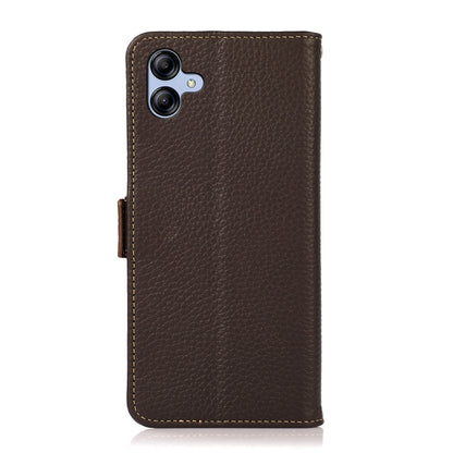 For Samsung Galaxy A05 KHAZNEH Side-Magnetic Litchi Genuine Leather RFID Phone Case(Brown) - Galaxy Phone Cases by buy2fix | Online Shopping UK | buy2fix