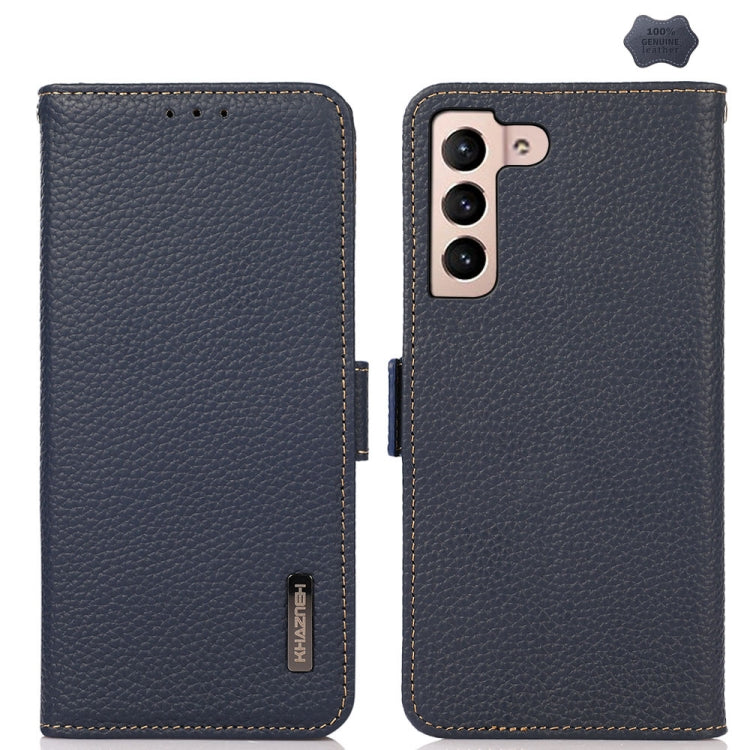For Samsung Galaxy A35 5G KHAZNEH Side-Magnetic Litchi Genuine Leather RFID Phone Case(Blue) - Galaxy Phone Cases by buy2fix | Online Shopping UK | buy2fix
