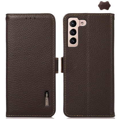 For Samsung Galaxy A35 5G KHAZNEH Side-Magnetic Litchi Genuine Leather RFID Phone Case(Brown) - Galaxy Phone Cases by buy2fix | Online Shopping UK | buy2fix