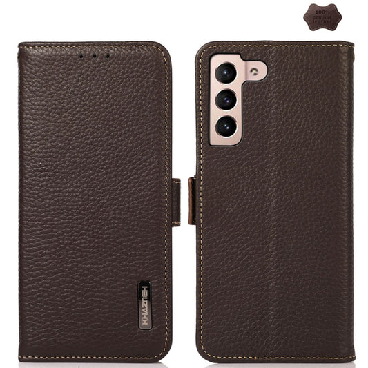 For Samsung Galaxy A35 5G KHAZNEH Side-Magnetic Litchi Genuine Leather RFID Phone Case(Brown) - Galaxy Phone Cases by buy2fix | Online Shopping UK | buy2fix
