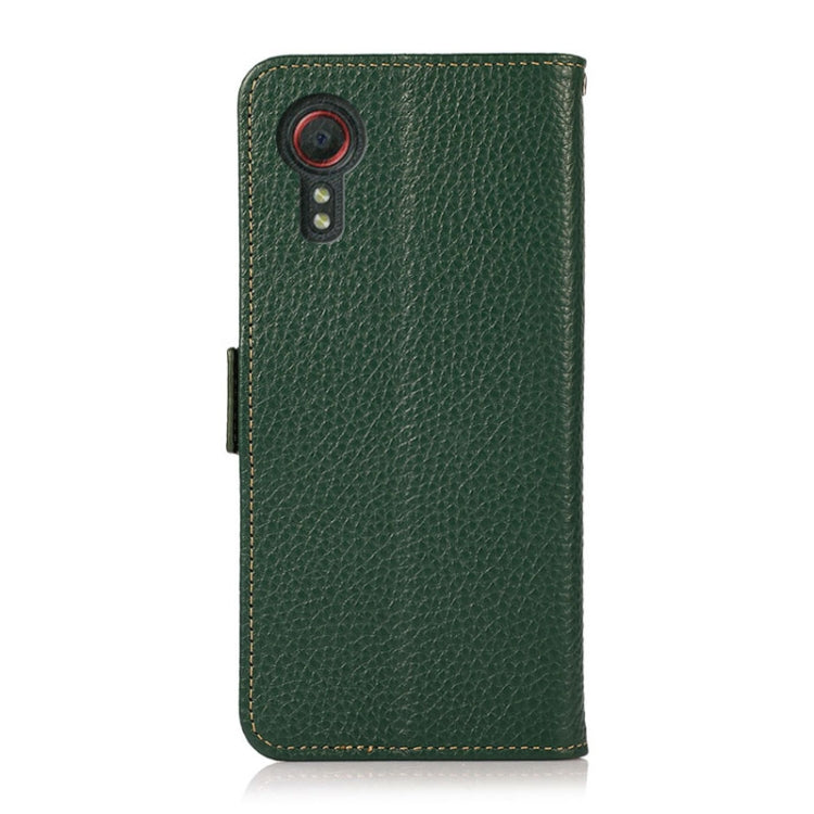For Samsung Galaxy Xcover7 KHAZNEH Side-Magnetic Litchi Genuine Leather RFID Phone Case(Green) - Galaxy Phone Cases by buy2fix | Online Shopping UK | buy2fix