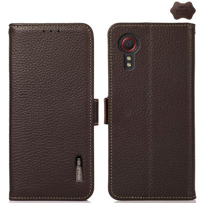 For Samsung Galaxy Xcover7 KHAZNEH Side-Magnetic Litchi Genuine Leather RFID Phone Case(Brown) - Galaxy Phone Cases by buy2fix | Online Shopping UK | buy2fix