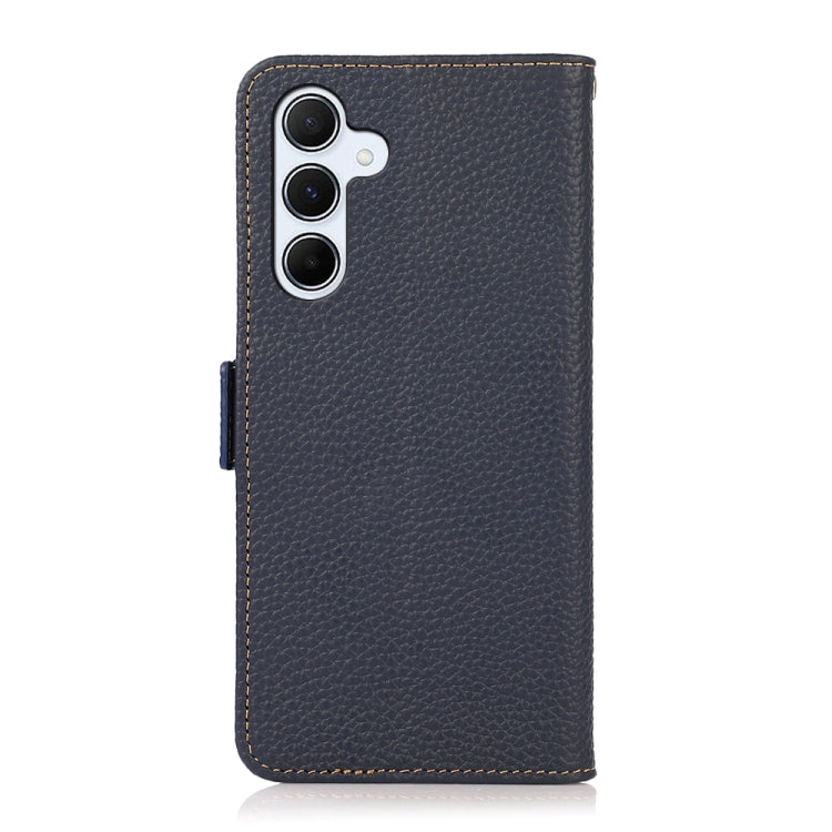 For Samsung Galaxy A55 5G KHAZNEH Side-Magnetic Litchi Genuine Leather RFID Phone Case(Blue) - Galaxy Phone Cases by buy2fix | Online Shopping UK | buy2fix