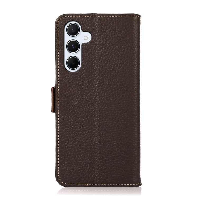 For Samsung Galaxy A55 5G KHAZNEH Side-Magnetic Litchi Genuine Leather RFID Phone Case(Brown) - Galaxy Phone Cases by buy2fix | Online Shopping UK | buy2fix