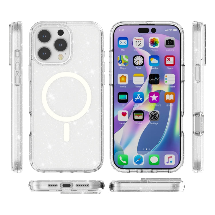 For iPhone 16 Pro Terminator Style Glitter Powder MagSafe Magnetic Phone Case(White) - iPhone 16 Pro Cases by buy2fix | Online Shopping UK | buy2fix