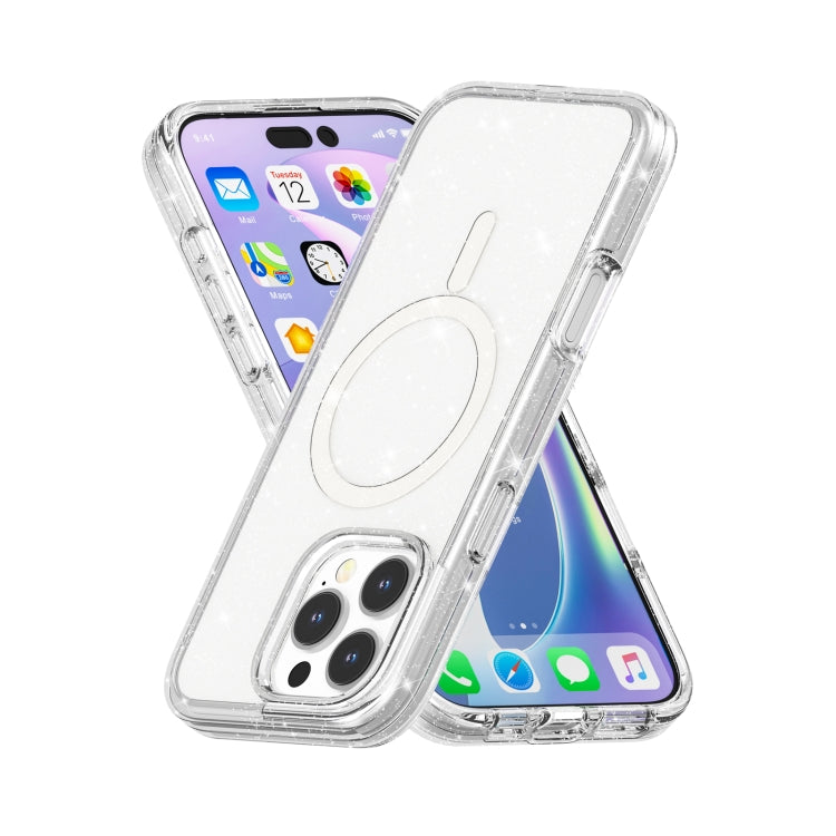 For iPhone 16 Pro Terminator Style Glitter Powder MagSafe Magnetic Phone Case(White) - iPhone 16 Pro Cases by buy2fix | Online Shopping UK | buy2fix