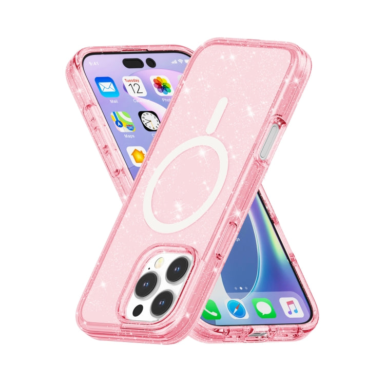 For iPhone 16 Pro Terminator Style Glitter Powder MagSafe Magnetic Phone Case(Pink) - iPhone 16 Pro Cases by buy2fix | Online Shopping UK | buy2fix