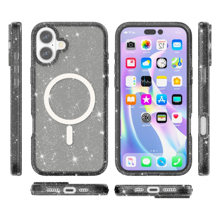 For iPhone 16 Plus Terminator Style Glitter Powder MagSafe Magnetic Phone Case(Black) - iPhone 16 Plus Cases by buy2fix | Online Shopping UK | buy2fix