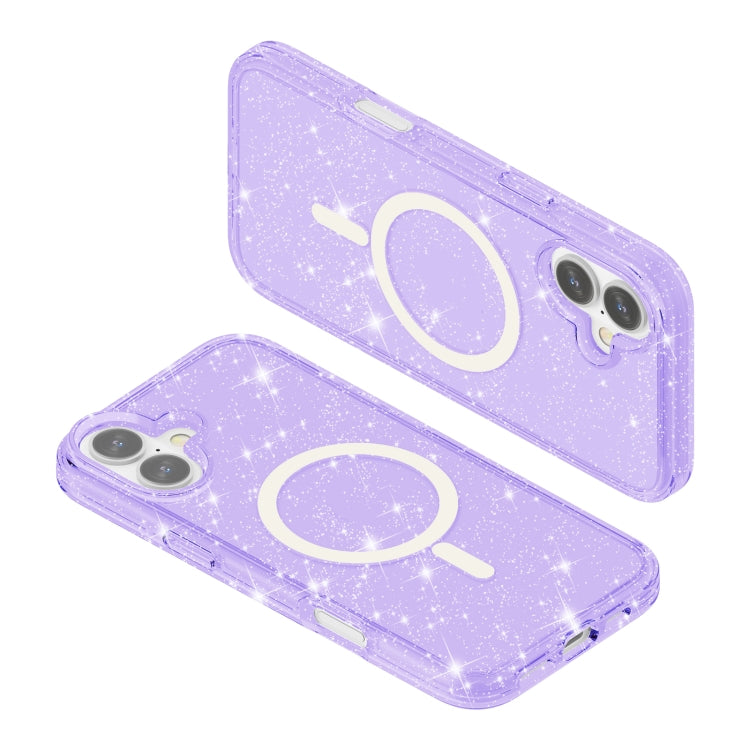 For iPhone 16 Plus Terminator Style Glitter Powder MagSafe Magnetic Phone Case(Purple) - iPhone 16 Plus Cases by buy2fix | Online Shopping UK | buy2fix