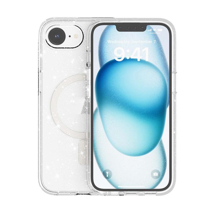 For iPhone 16e Terminator Style Glitter Powder MagSafe Magnetic Phone Case(White) - iPhone 16e Cases by buy2fix | Online Shopping UK | buy2fix