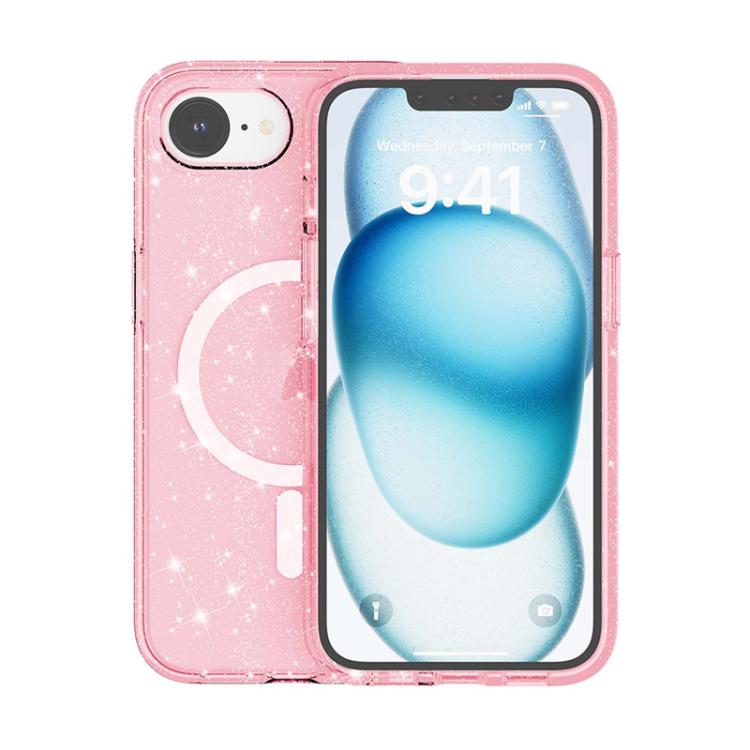 For iPhone 16e Terminator Style Glitter Powder MagSafe Magnetic Phone Case(Pink) - iPhone 16e Cases by buy2fix | Online Shopping UK | buy2fix