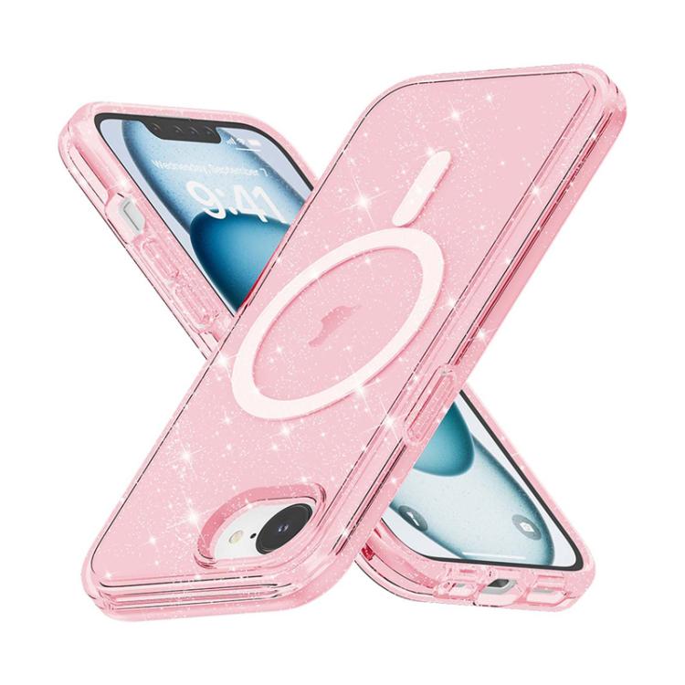 For iPhone 16e Terminator Style Glitter Powder MagSafe Magnetic Phone Case(Pink) - iPhone 16e Cases by buy2fix | Online Shopping UK | buy2fix