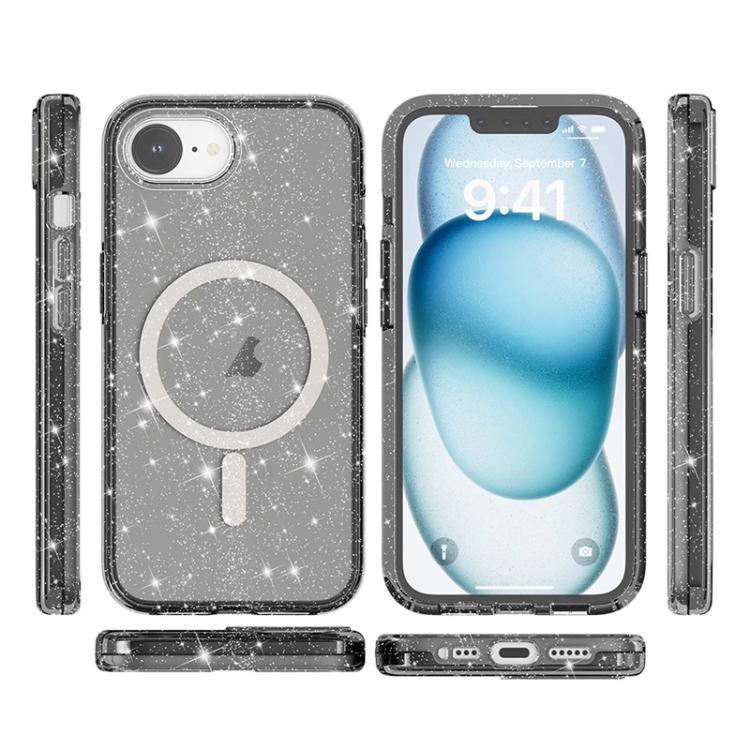 For iPhone 16e Terminator Style Glitter Powder MagSafe Magnetic Phone Case(Black) - iPhone 16e Cases by buy2fix | Online Shopping UK | buy2fix