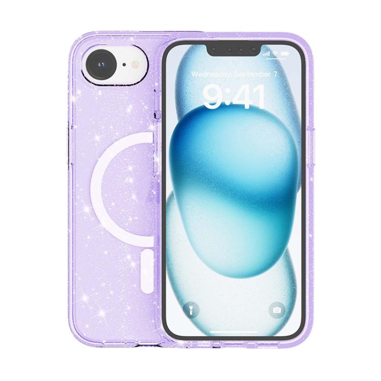 For iPhone 16e Terminator Style Glitter Powder MagSafe Magnetic Phone Case(Purple) - iPhone 16e Cases by buy2fix | Online Shopping UK | buy2fix