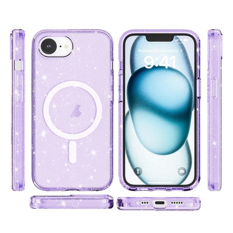 For iPhone 16e Terminator Style Glitter Powder MagSafe Magnetic Phone Case(Purple) - iPhone 16e Cases by buy2fix | Online Shopping UK | buy2fix