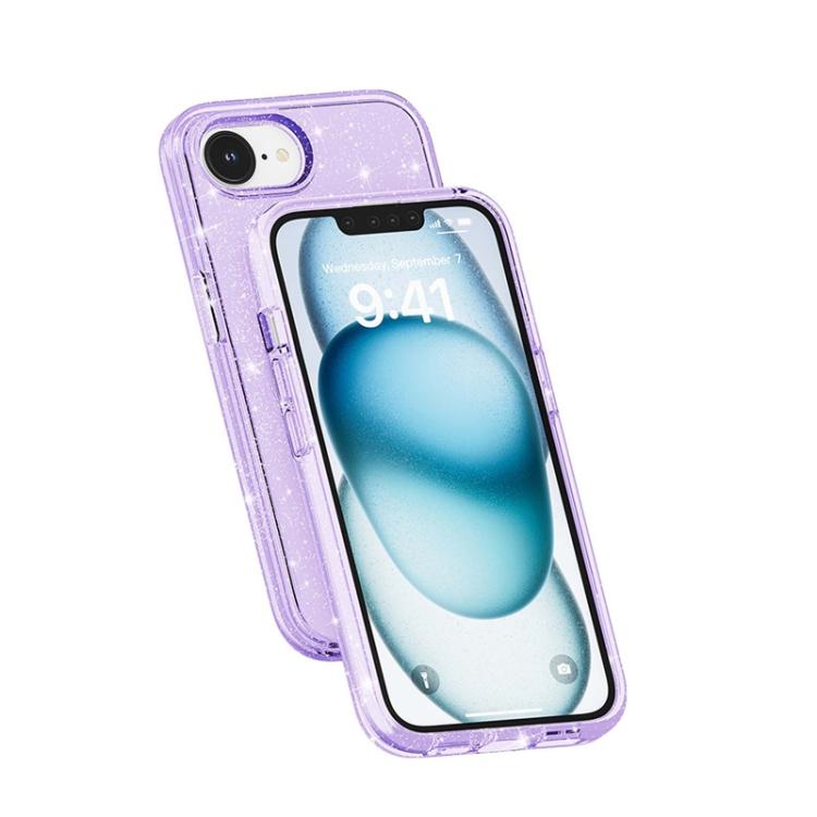 For iPhone 16e Terminator Style Glitter Powder MagSafe Magnetic Phone Case(Purple) - iPhone 16e Cases by buy2fix | Online Shopping UK | buy2fix