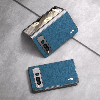 For Google Pixel Fold ABEEL Genuine Leather Litchi Texture Phone Case(Blue) by buy2fix