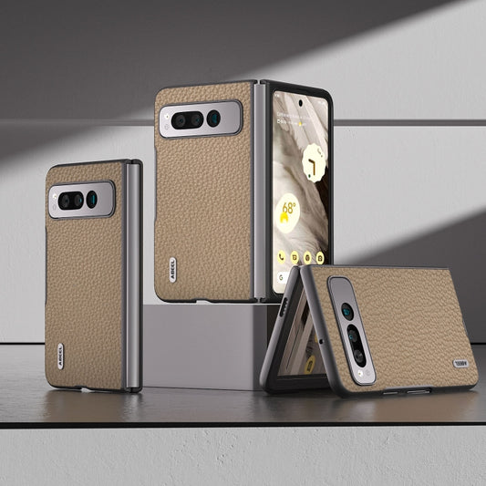 For Google Pixel Fold ABEEL Genuine Leather Litchi Texture Phone Case(Grey) by buy2fix