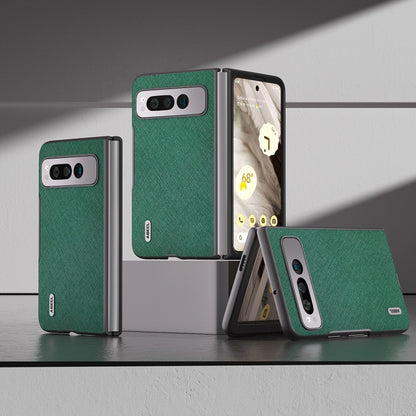 For Google Pixel Fold ABEEL Cross Texture Genuine Leather Phone Case(Green) by buy2fix