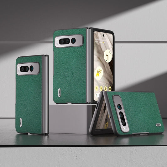 For Google Pixel Fold ABEEL Cross Texture Genuine Leather Phone Case(Green) by buy2fix