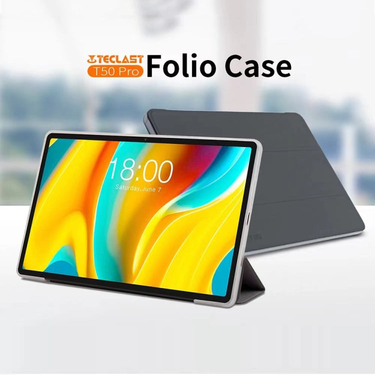 For Teclast T50 Pro 3-Fold Holder Folio Leather Tablet Smart Case(Grey) - Teclast by TECLAST | Online Shopping UK | buy2fix