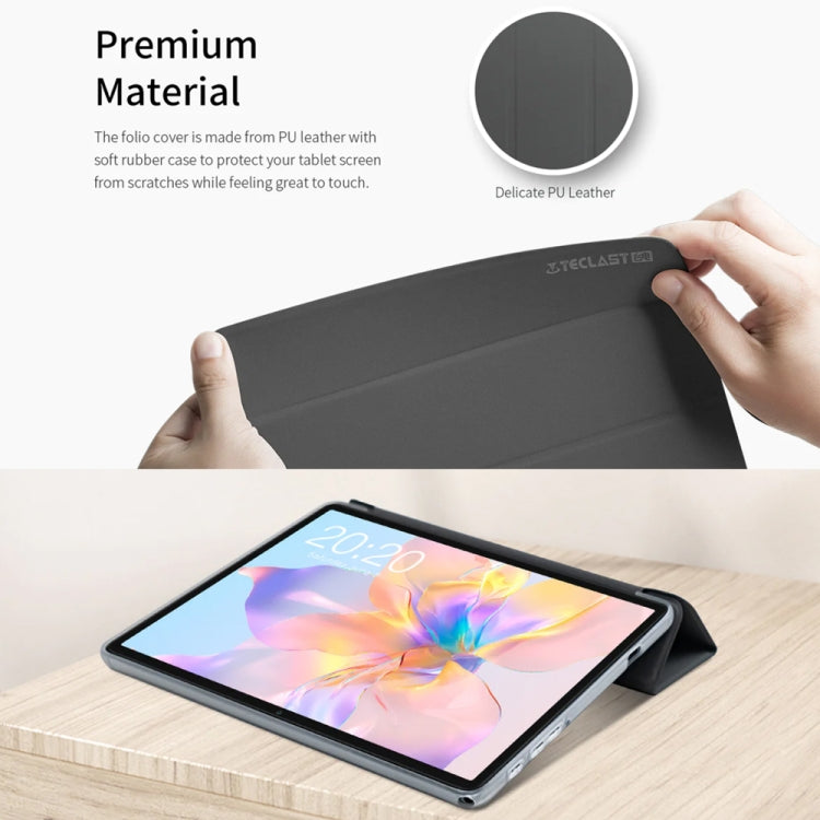 For Teclast P40 HD 3-Fold Holder Folio Leather Tablet Smart Case(Grey) - Teclast by TECLAST | Online Shopping UK | buy2fix
