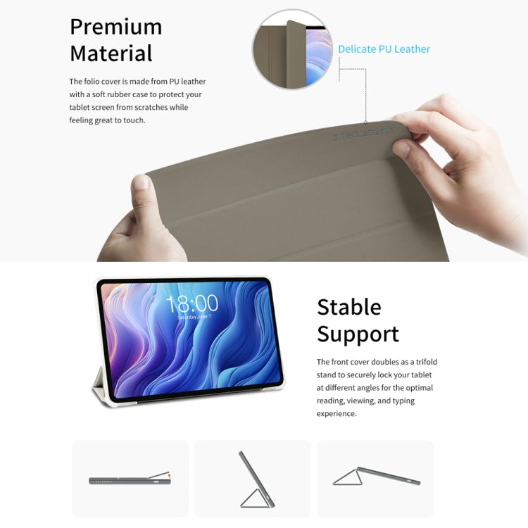 For Teclast T60 3-Fold Holder Folio Leather Tablet Smart Case(Grey) - Teclast by TECLAST | Online Shopping UK | buy2fix