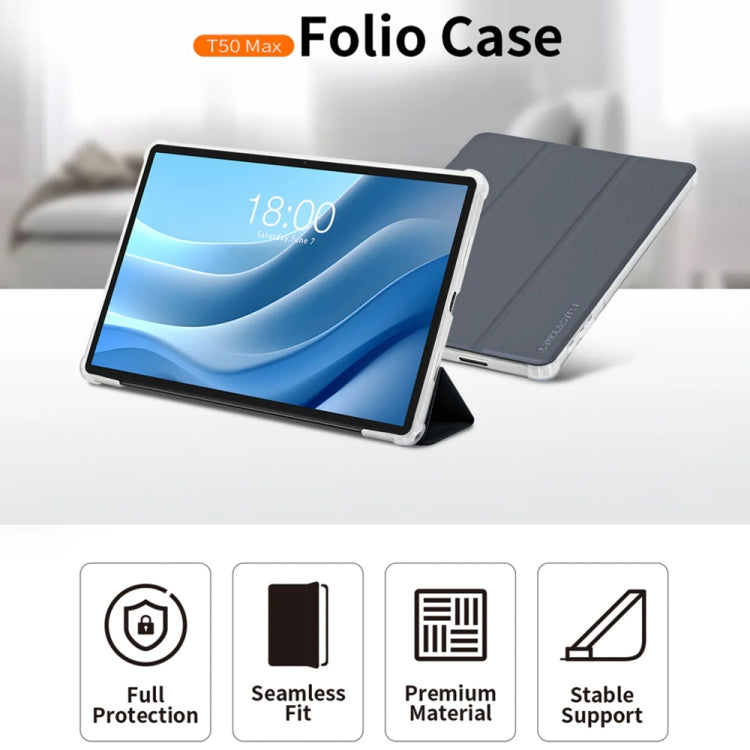 For Teclast T50 HD / T50 Max 3-Fold Holder Folio Leather Tablet Smart Case(Grey) - Teclast by TECLAST | Online Shopping UK | buy2fix