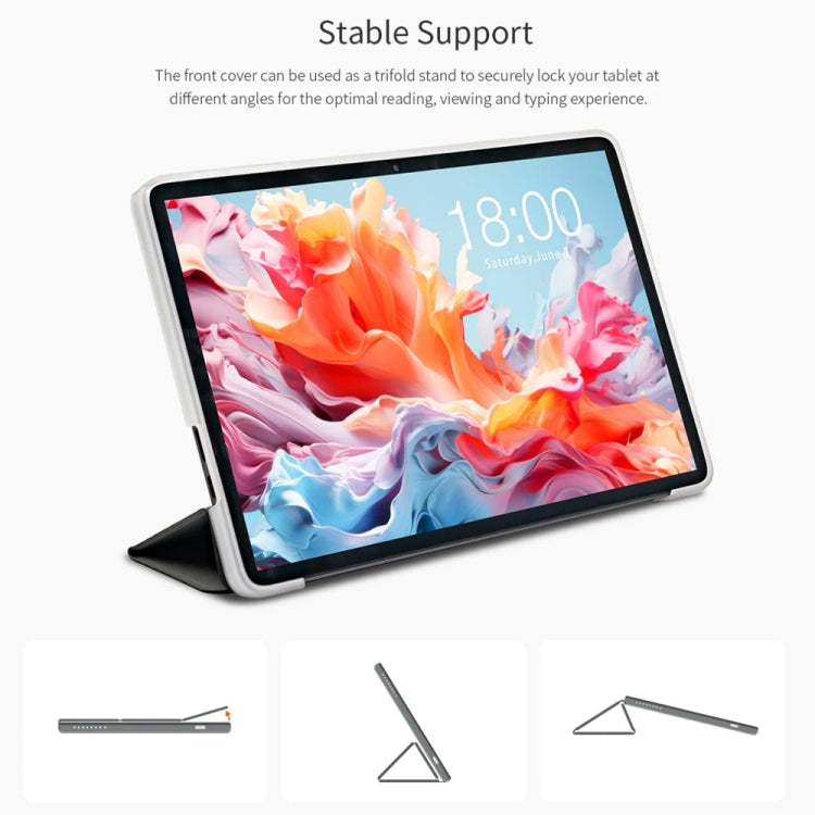 For Teclast P30T 3-Fold Holder Folio Leather Tablet Smart Case(Grey) - Teclast by TECLAST | Online Shopping UK | buy2fix