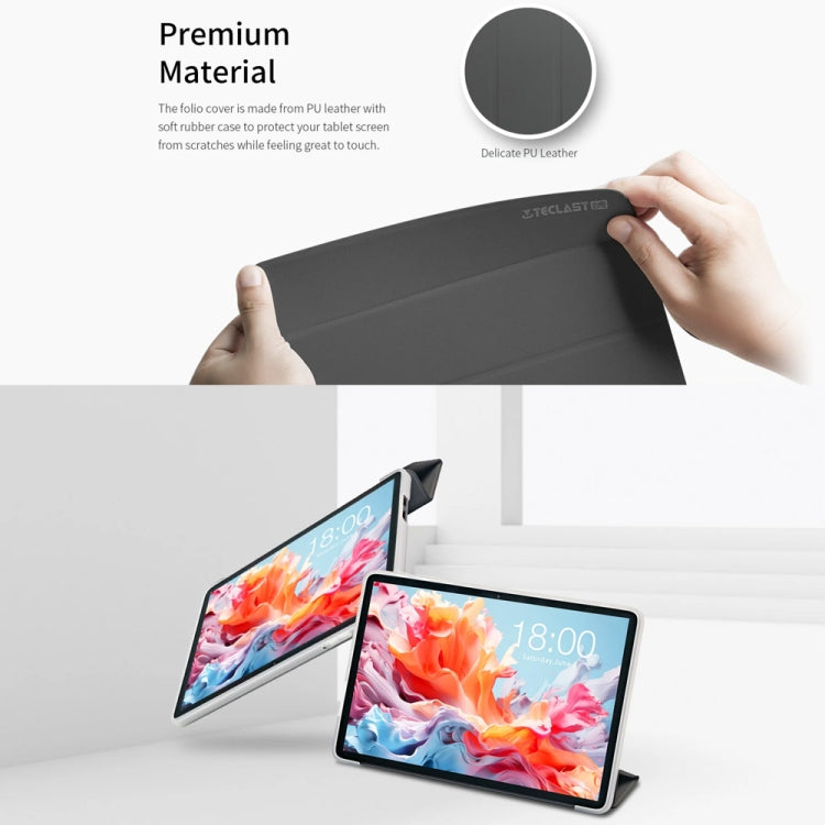 For Teclast P30T 3-Fold Holder Folio Leather Tablet Smart Case(Grey) - Teclast by TECLAST | Online Shopping UK | buy2fix