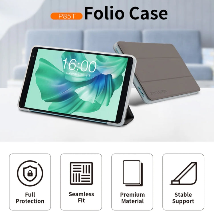 For Teclast P85T 3-Fold Holder Folio Leather Tablet Smart Case(Grey) - Teclast by TECLAST | Online Shopping UK | buy2fix