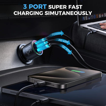 JOYROOM JR-CCN07 145W Dual PD+QC3.0 3-Port Car Charger(Dark Gray) by JOYROOM