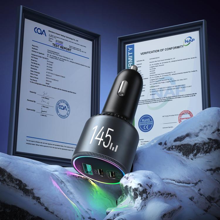 JOYROOM JR-CCN07 145W Dual PD+QC3.0 3-Port Car Charger(Dark Gray) by JOYROOM