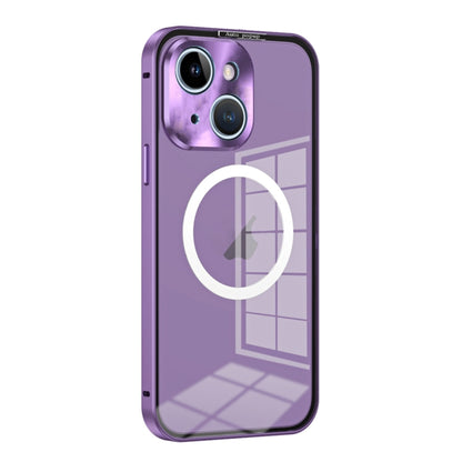 For iPhone 14 MagSafe HD Spring Buckle Metal Phone Case(Purple) - iPhone 14 Cases by buy2fix | Online Shopping UK | buy2fix