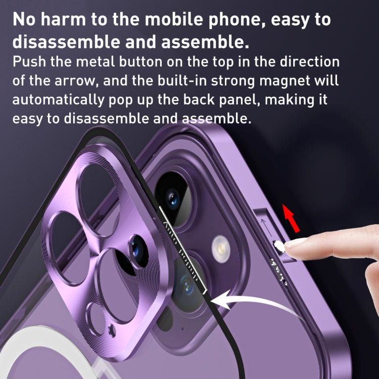 For iPhone 14 MagSafe HD Spring Buckle Metal Phone Case(Purple) - iPhone 14 Cases by buy2fix | Online Shopping UK | buy2fix