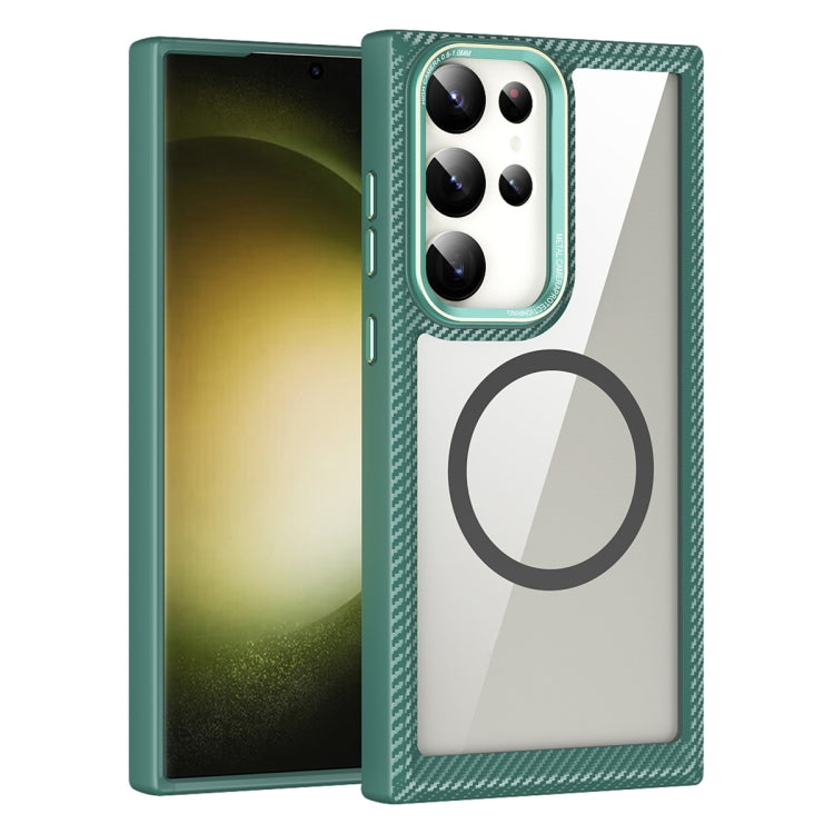 For Samsung Galaxy S23+ 5G MagSafe Carbon Fiber Transparent Back Panel Phone Case(Green) by buy2fix