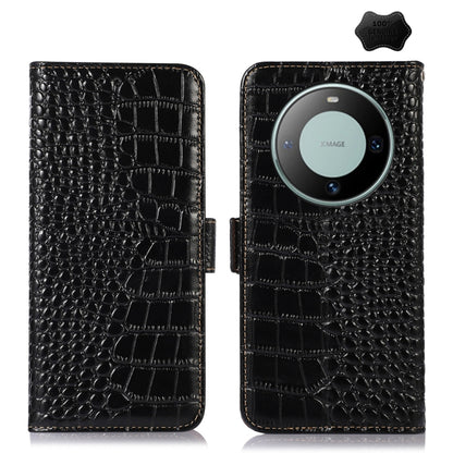 For Huawei Mate 60 Crocodile Top Layer Cowhide Leather Phone Case(Black) - Huawei Cases by buy2fix | Online Shopping UK | buy2fix