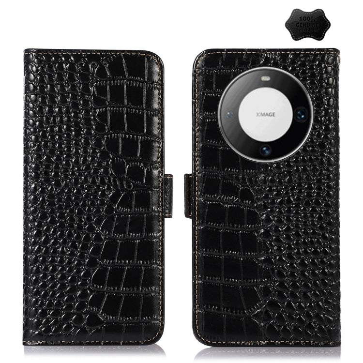 For Huawei Mate 60 Pro Crocodile Top Layer Cowhide Leather Phone Case(Black) - Huawei Cases by buy2fix | Online Shopping UK | buy2fix
