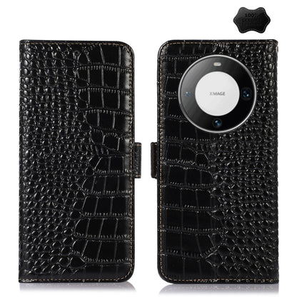 For Huawei Mate 60 Pro Crocodile Top Layer Cowhide Leather Phone Case(Black) - Huawei Cases by buy2fix | Online Shopping UK | buy2fix
