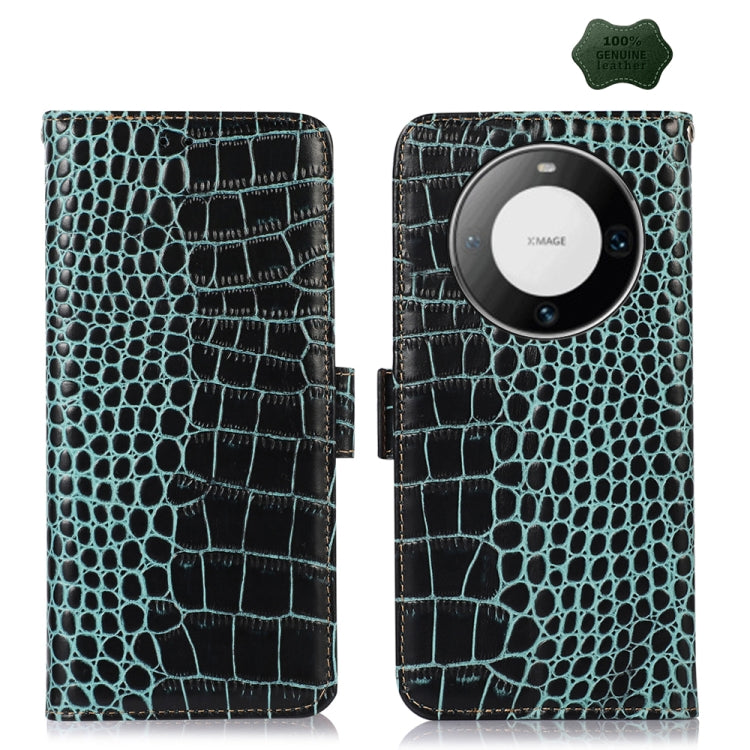 For Huawei Mate 60 Pro Crocodile Top Layer Cowhide Leather Phone Case(Green) - Huawei Cases by buy2fix | Online Shopping UK | buy2fix