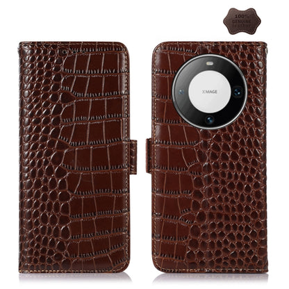 For Huawei Mate 60 Pro Crocodile Top Layer Cowhide Leather Phone Case(Brown) - Huawei Cases by buy2fix | Online Shopping UK | buy2fix