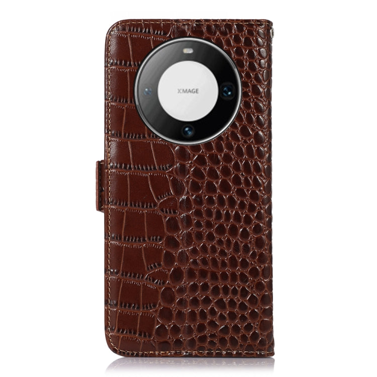 For Huawei Mate 60 Pro Crocodile Top Layer Cowhide Leather Phone Case(Brown) - Huawei Cases by buy2fix | Online Shopping UK | buy2fix