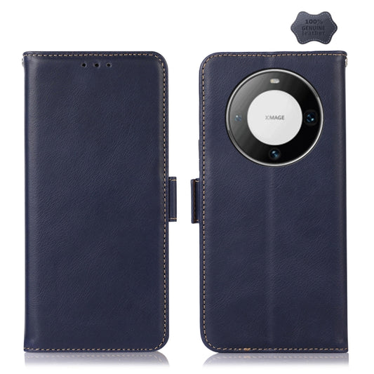 For Huawei Mate 60 Pro Crazy Horse Top Layer Cowhide Leather Phone Case(Blue) - Huawei Cases by buy2fix | Online Shopping UK | buy2fix