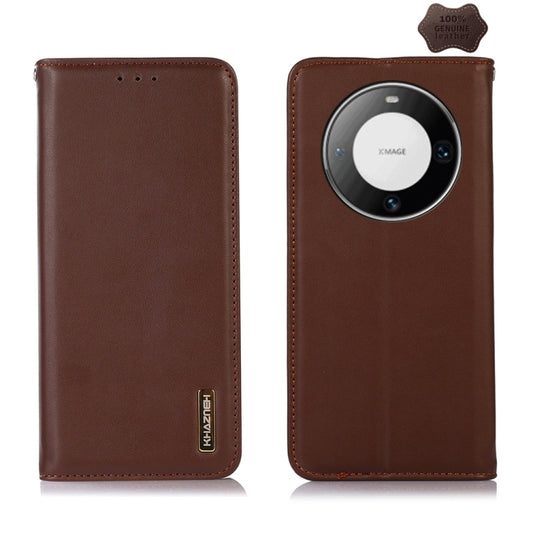 For Huawei Mate 60 Pro KHAZNEH Nappa Top Layer Cowhide Leather Phone Case(Brown) - Huawei Cases by buy2fix | Online Shopping UK | buy2fix
