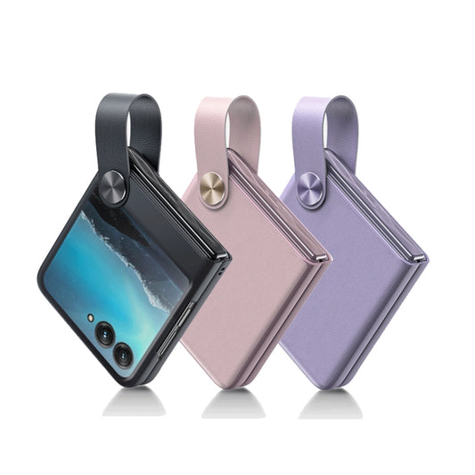 For Motorola Razr 40 Ultra Hand Strap Type Leather Phone Case(Rose Gold) by buy2fix