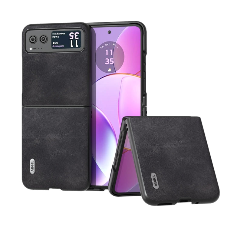 For Motorola Razr 40 ABEEL Cowhide Texture PU Phone Case(Black) by buy2fix